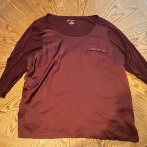 Lane Bryant Burgundy Bow Accent Knit Scoop Neck 3/4 Sleeve Pullover Top 18/20